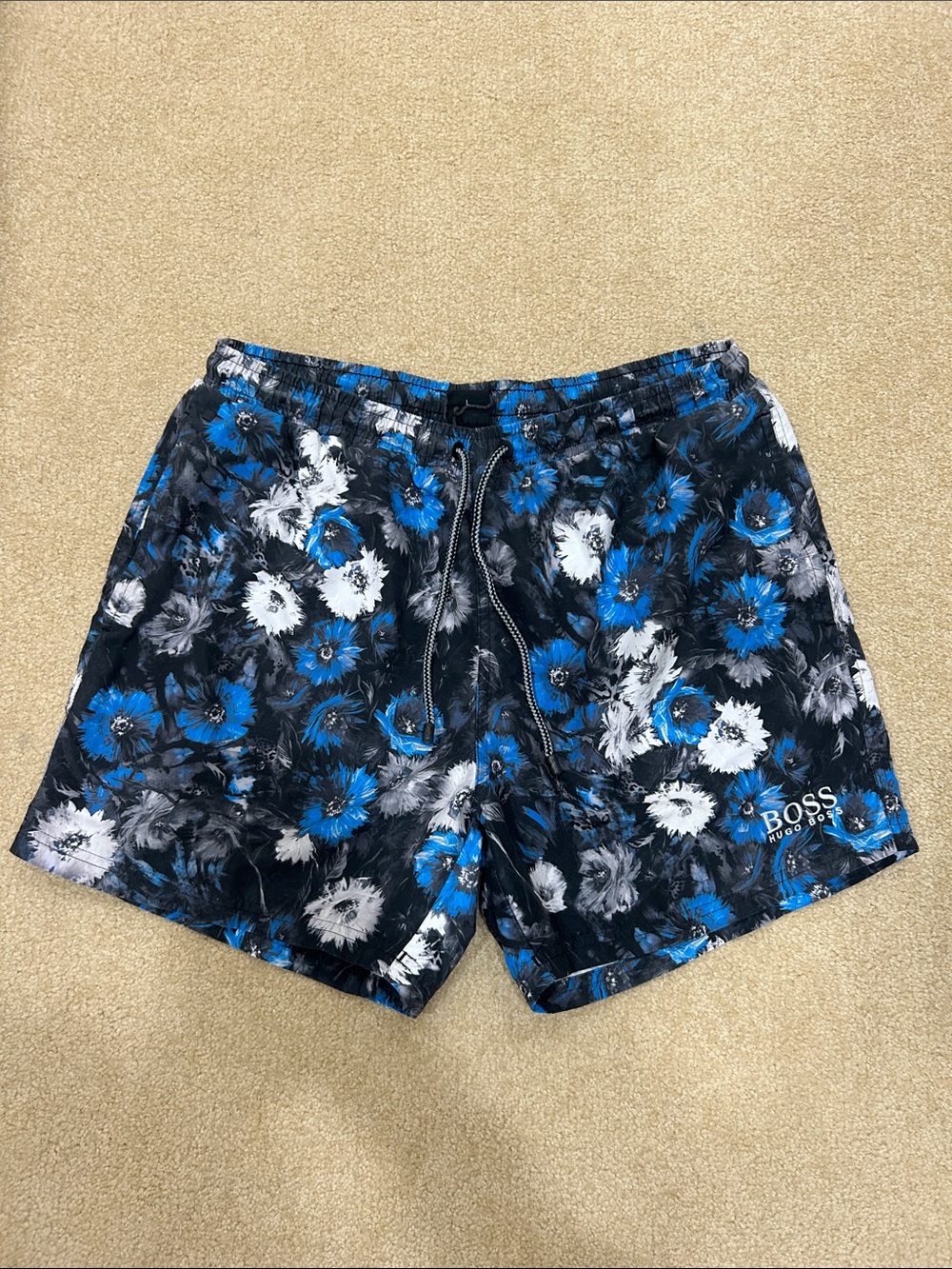 New! BOSS Hugo Boss Men's Blue Floral Swim Shorts